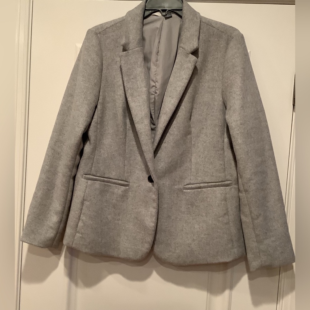 Old Navy Gray Blazer Jacket Size Large Wool Blend One Button Long Sleeves